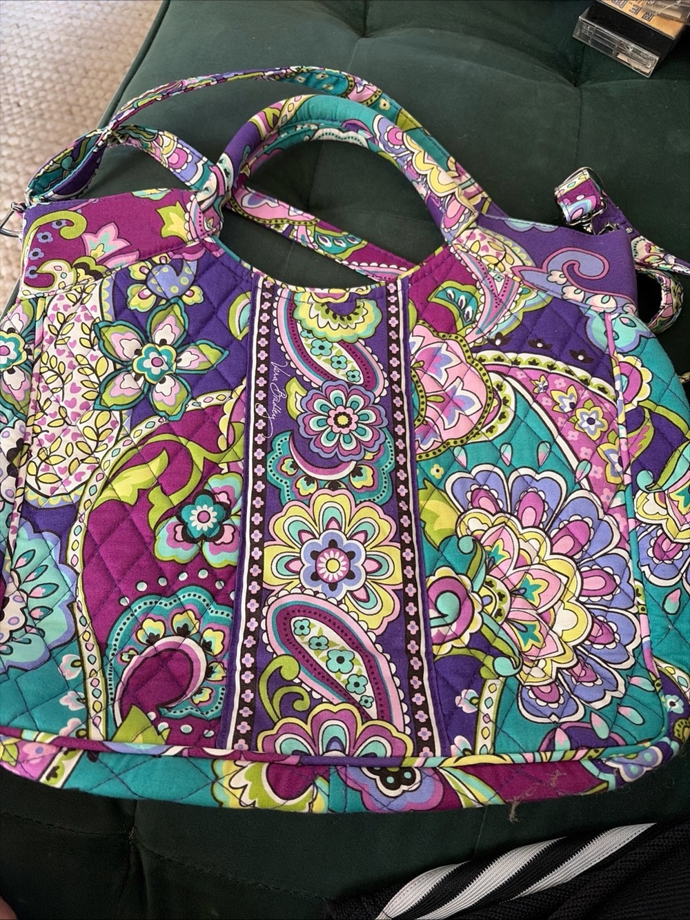 Vera Bradley Two Way Tote Heather Purple Convertible Strap Crossbody Bag Paisley